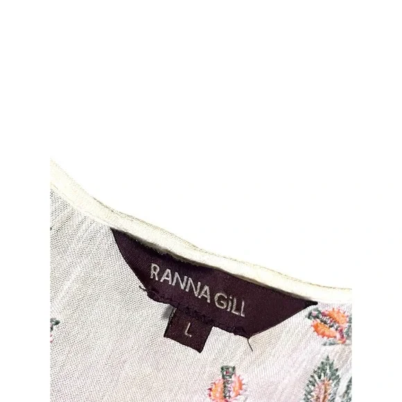 Ranna Gill Anthropologie Floral Embroidered V-Neck Blouse Bohemian Cream Large - Picture 8 of 10